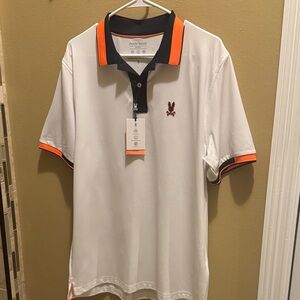 Psycho Bunny White Polo with Orange and Black Trim